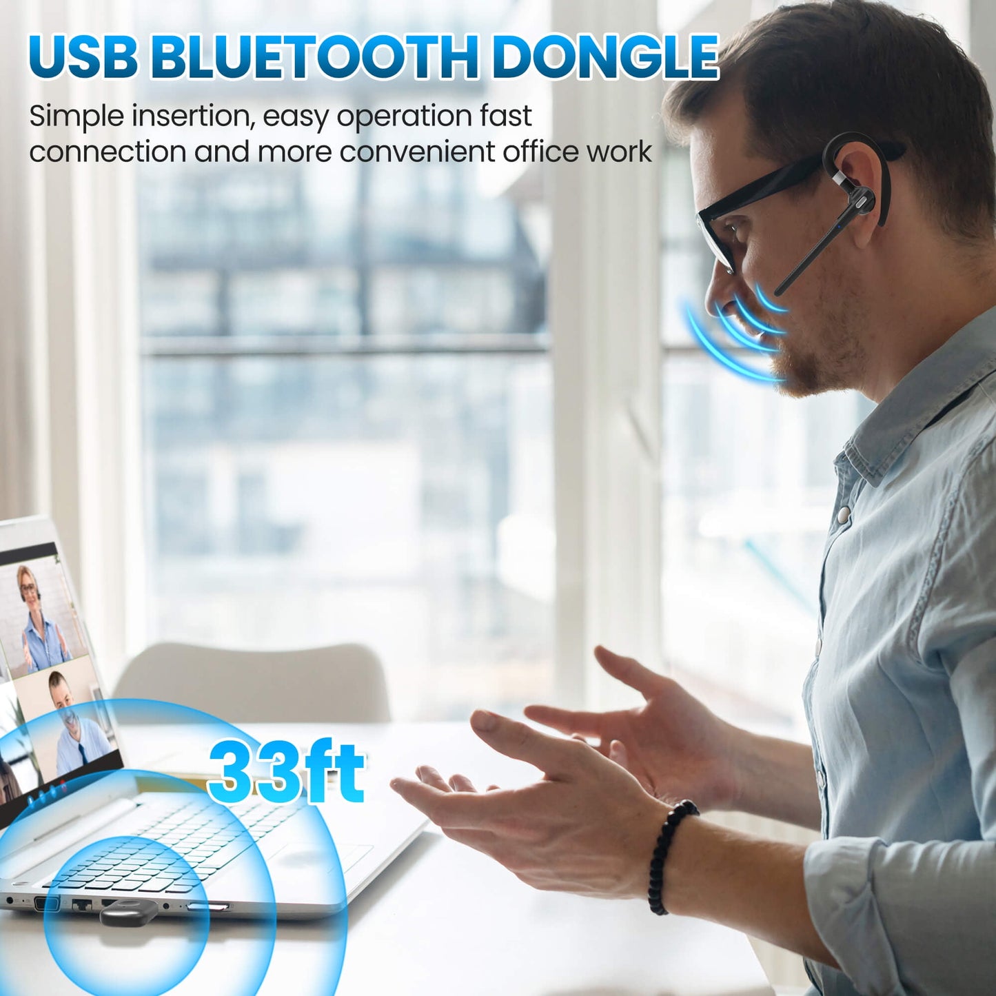 CreWear Bluetooth Headset, Wireless Bluetooth Earpiece with 500mAh Charging Case, Hand-Free Noise Canceling Headphones for Computer Trucker Office