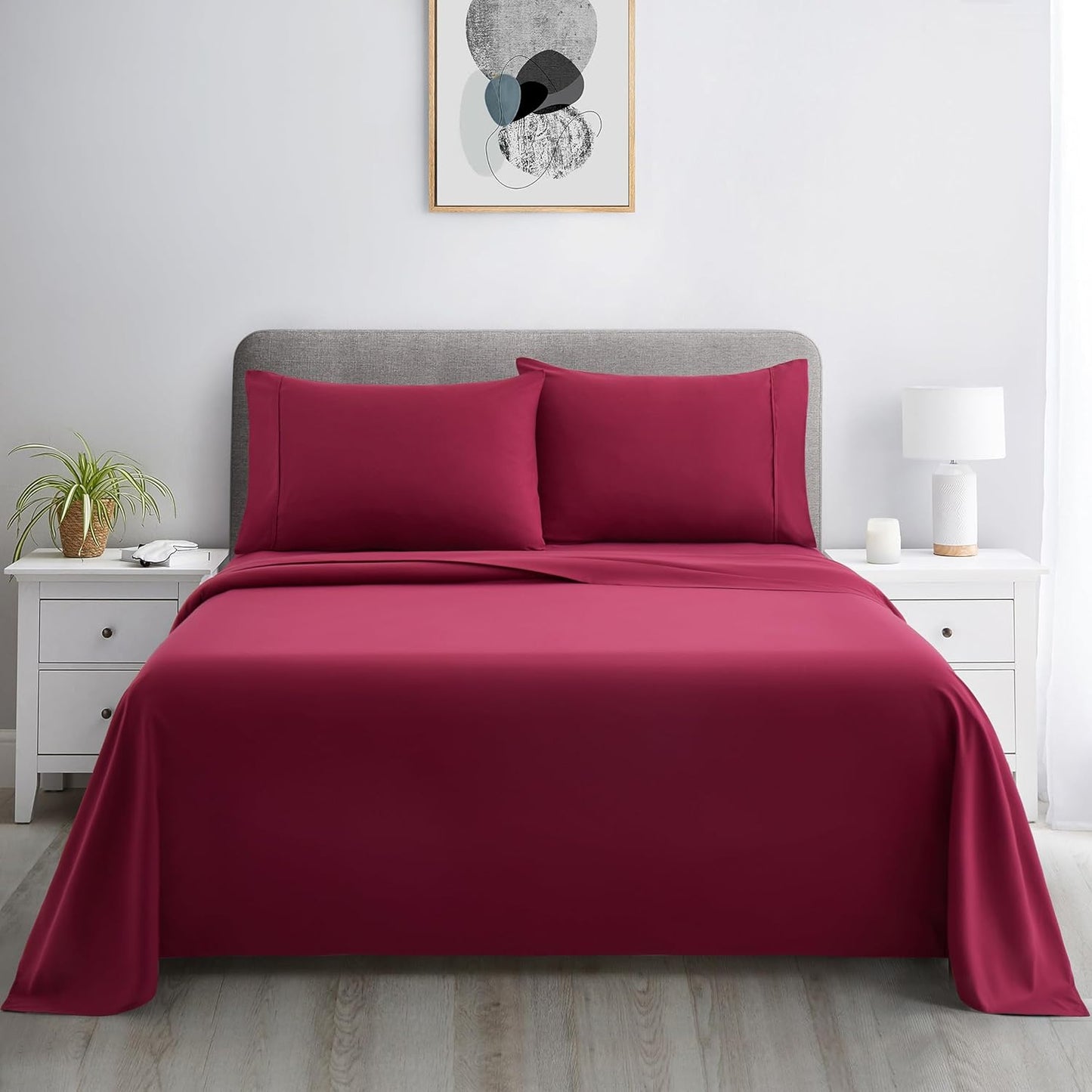 Bedding Long Staple Cotton All Season 4 Pieces Sheet Set with 2 Pillowcases