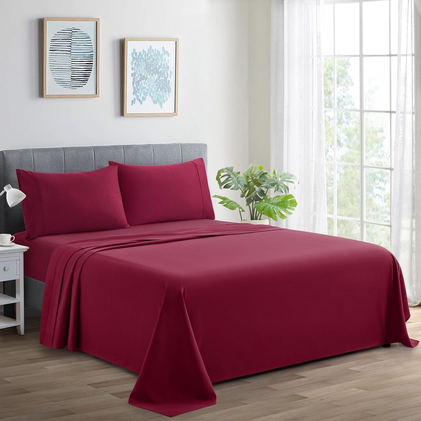 Bedding Long Staple Cotton All Season 4 Pieces Sheet Set with 2 Pillowcases