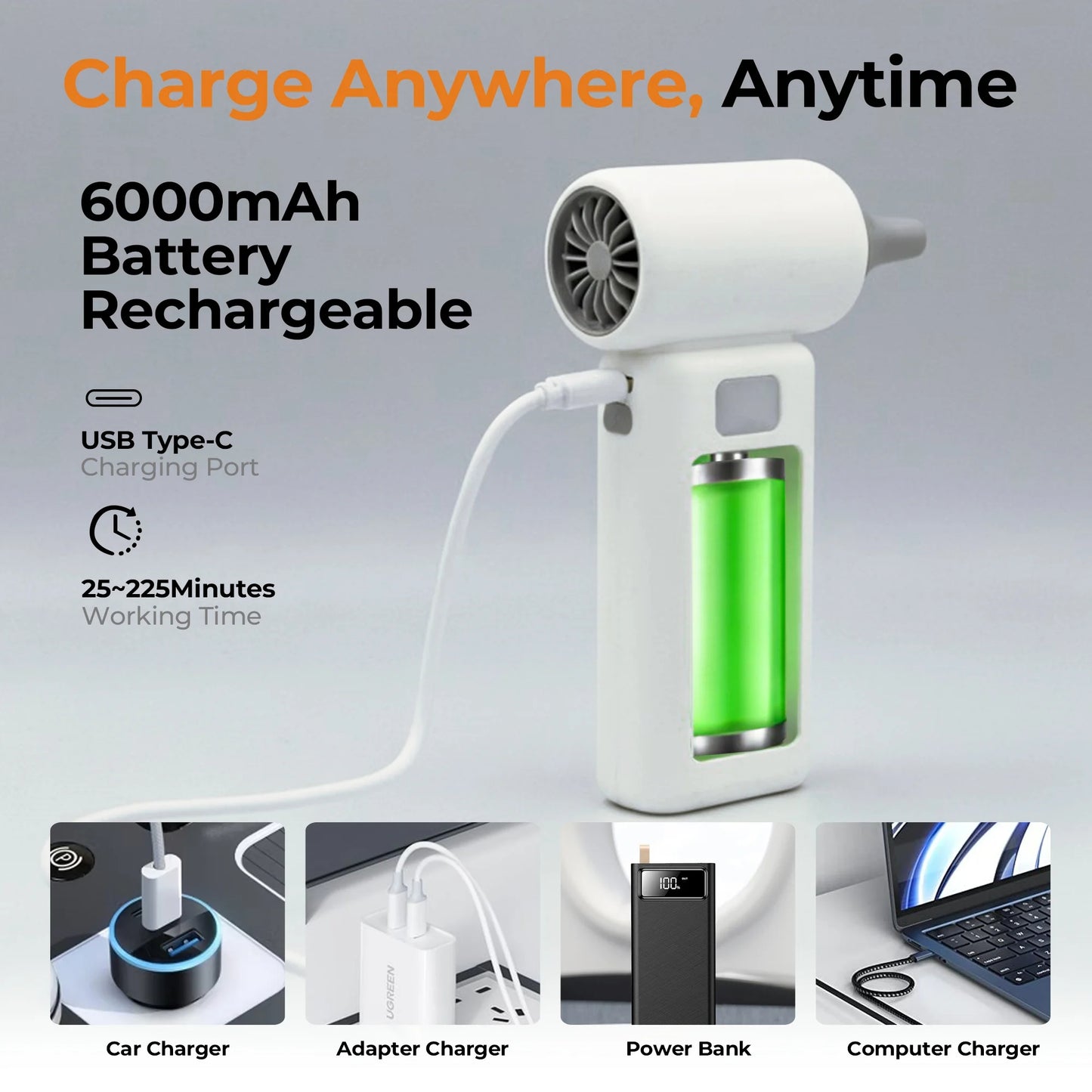 CreWear Electric Air Duster - 100,000 RPM Cordless Air Duster with 6 Adjustable Speeds, Rechargeable & Compact Dust Blower for Computer, Keyboard, Car, Outdoor & Home Use