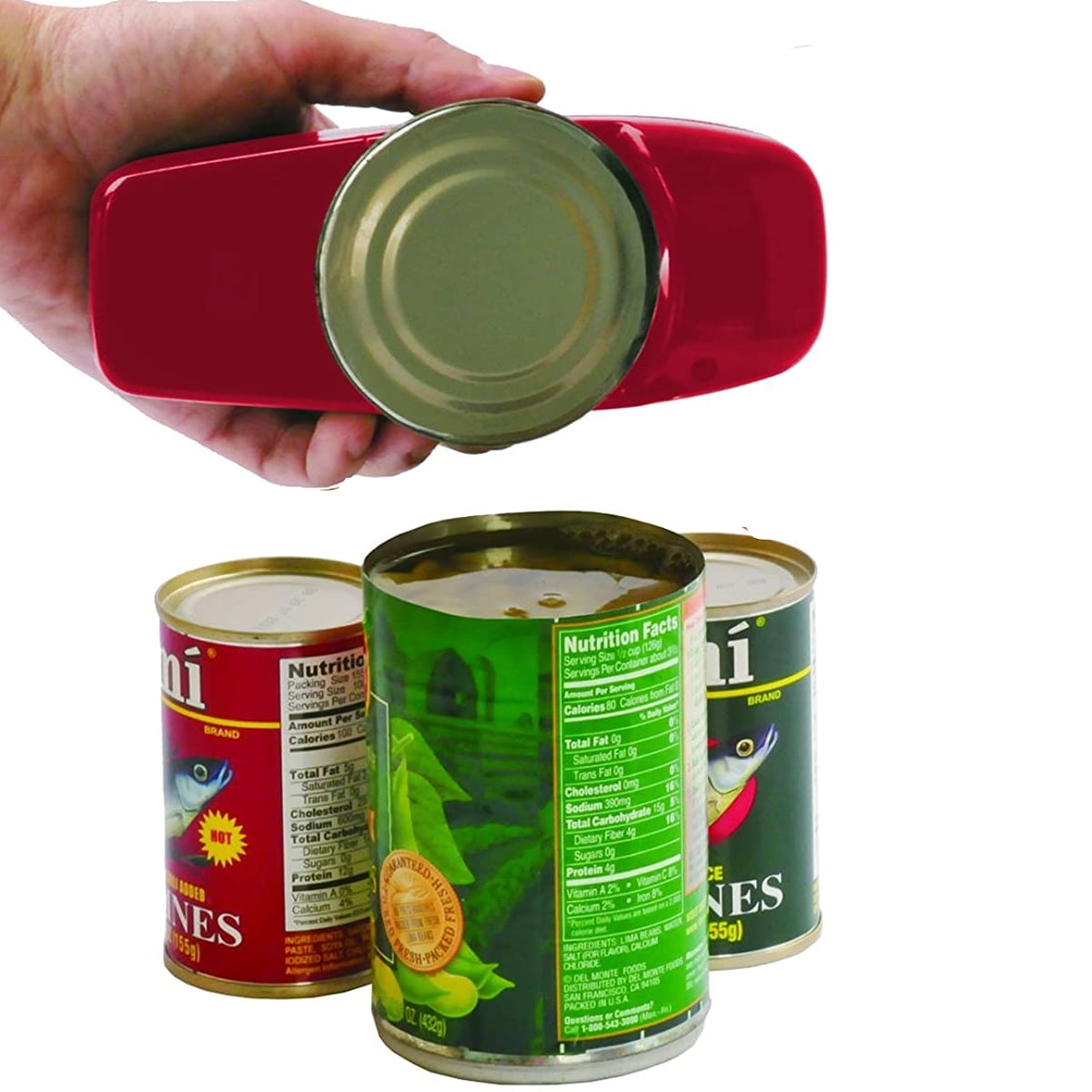 Electric Can Opener, Hands-Free, Smooth Edge, Battery Powered for All Round Cans, Red