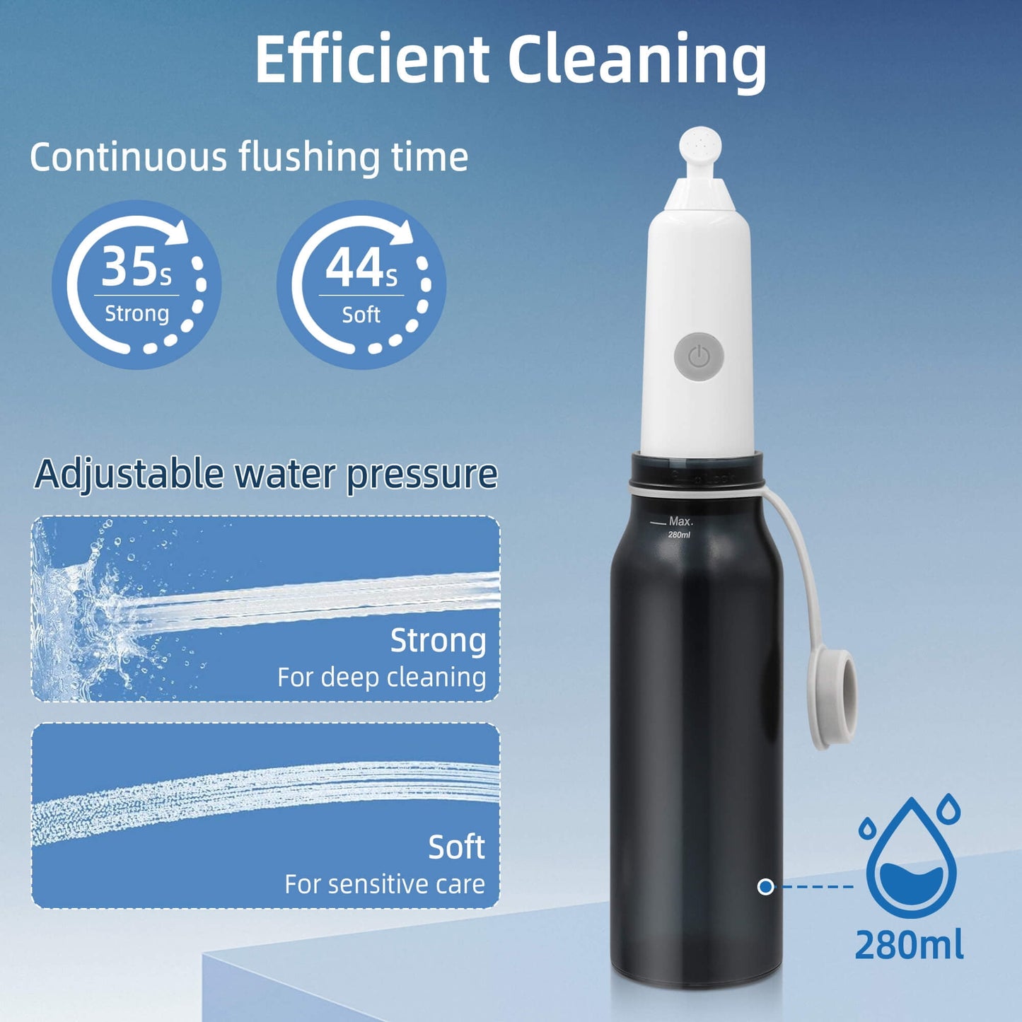 CreWear Portable Bidet for Travel, 280ML Large Capacity Rechargeable Handheld Personal Travel Bidet for Women Men Cleaning, Black