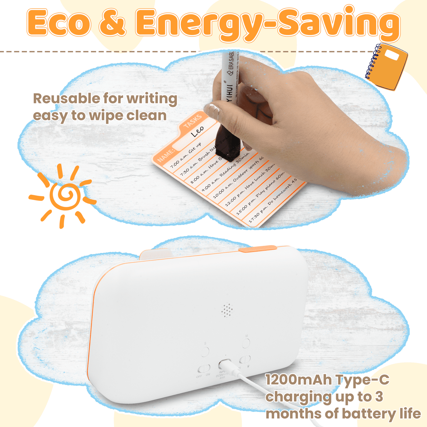 Chargeable Task Timer, to-do List with Visual Timer for Adults and Students, Daily Chore Board for Kids, 60-Minute Visual Timer for Classroom, Office and Home, Time Management Tool