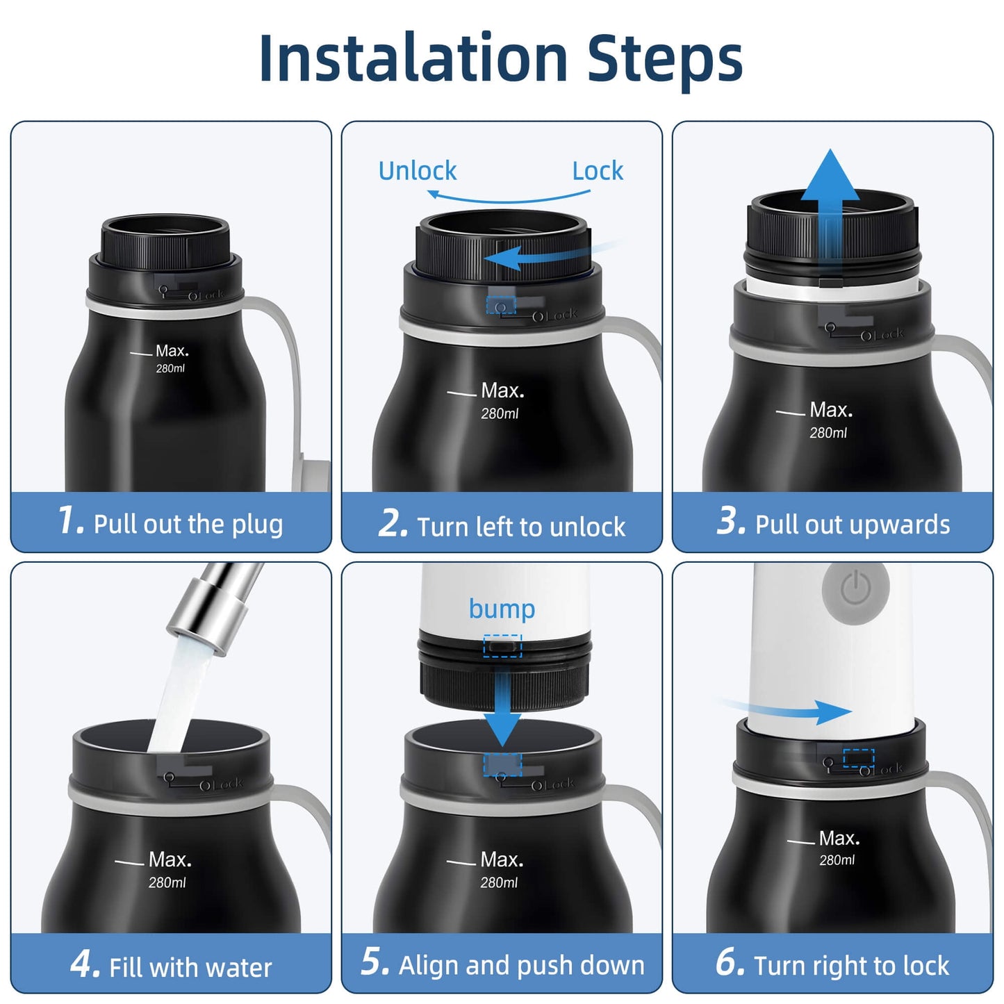 CreWear Portable Bidet for Travel, 280ML Large Capacity Rechargeable Handheld Personal Travel Bidet for Women Men Cleaning, Black