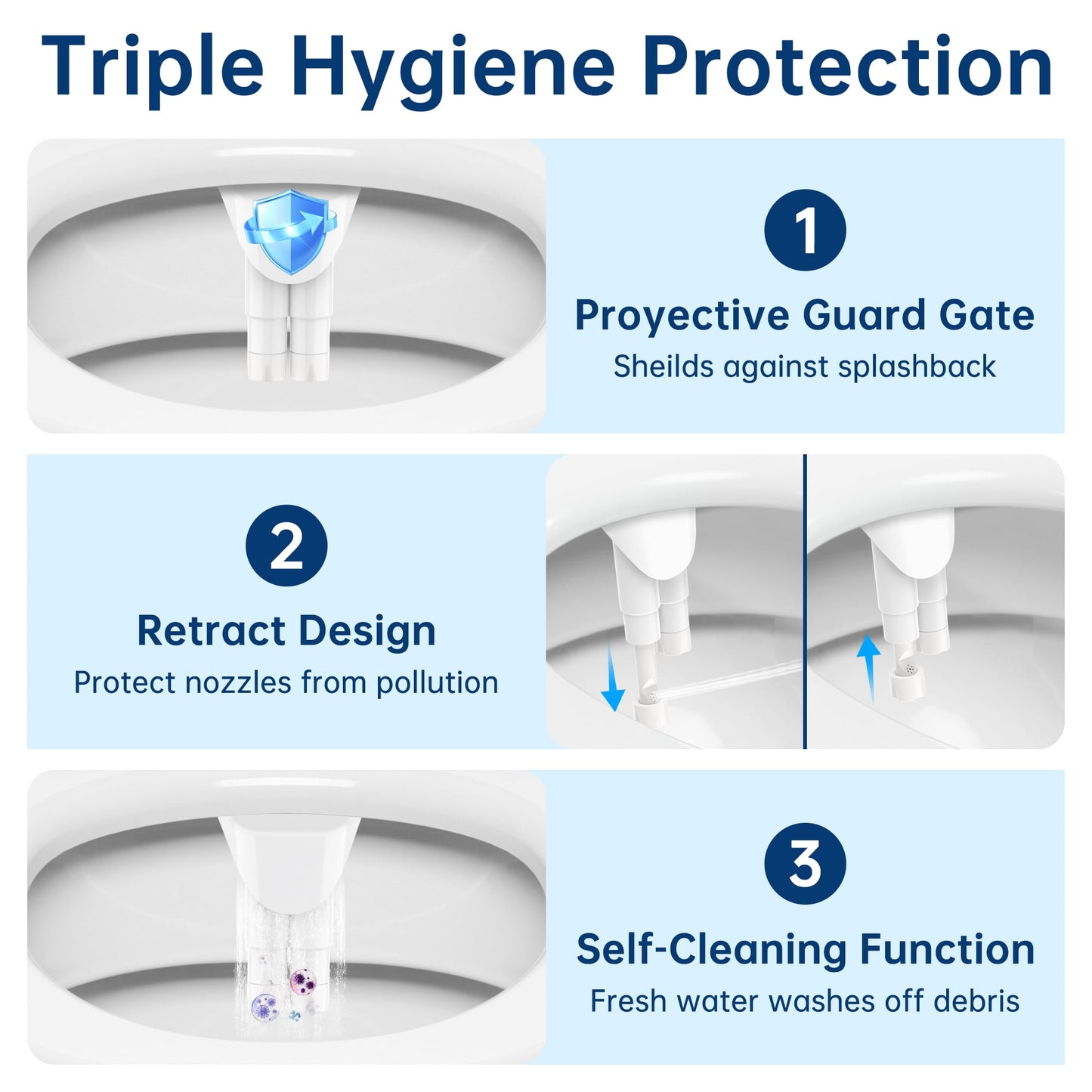Bidet Attachment for Toilet Self Cleaning Dual Nozzles, Adjustable Water Pressure, Feminine & Rear Wash, Non-Electric Fresh Water Bidet Toilet Seat Attachment B021