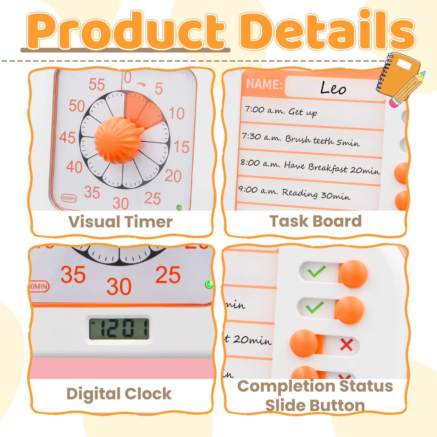 Chargeable Task Timer, to-do List with Visual Timer for Adults and Students, Daily Chore Board for Kids, 60-Minute Visual Timer for Classroom, Office and Home, Time Management Tool