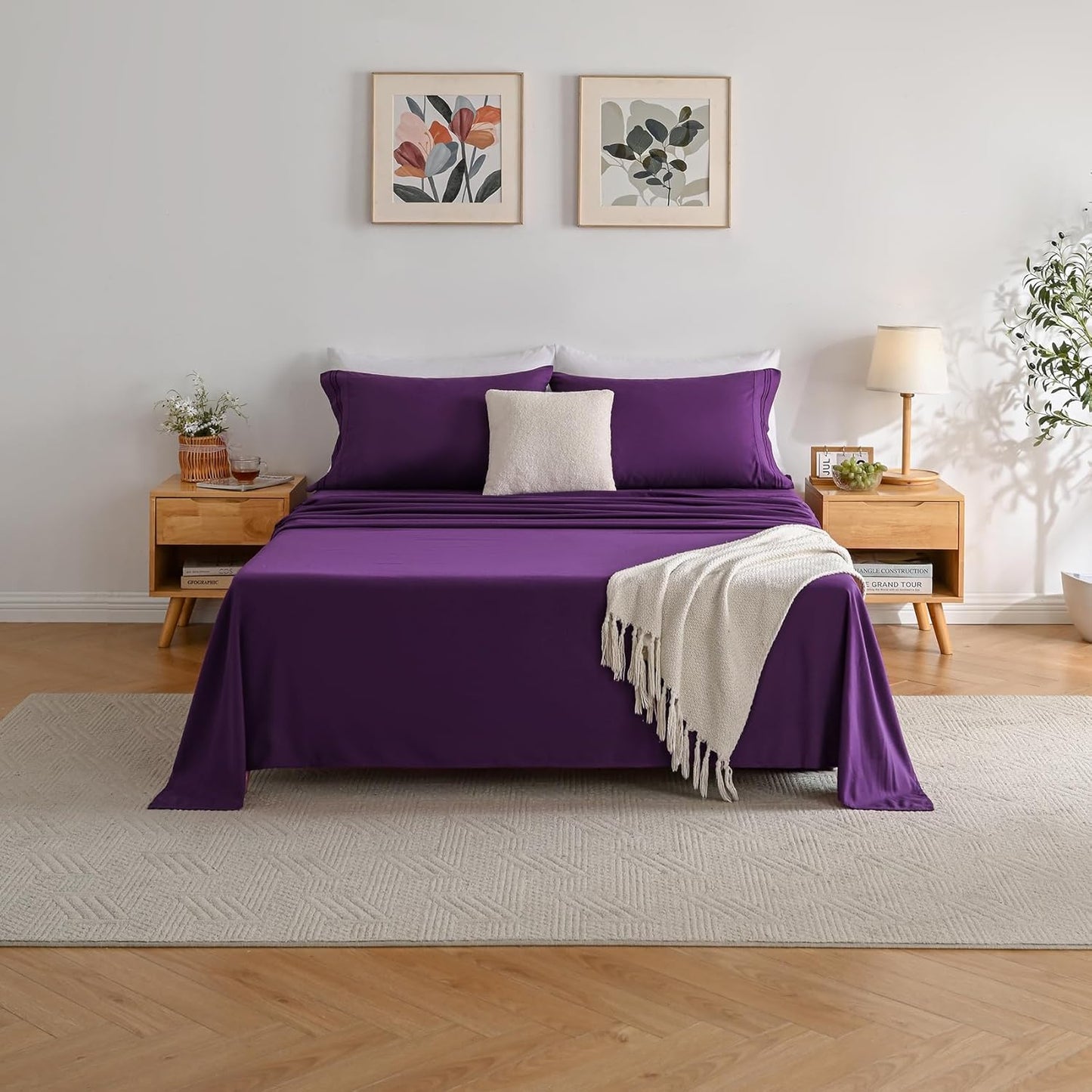 Queen Sheet Sets Extra Deep Pocket Fitted Bed Sheet Set-Microfiber Bedding Sheets & Pillowcases-Soft Cooling 4 Piece