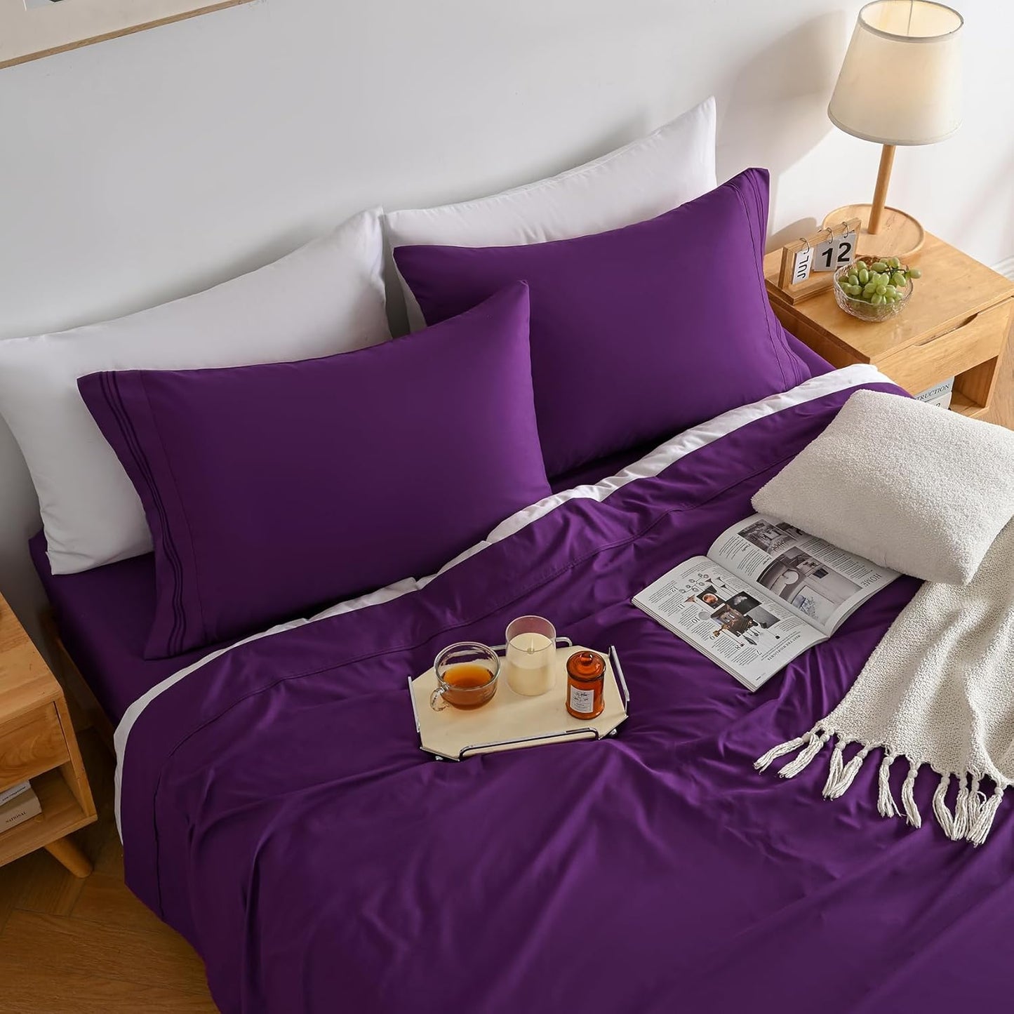 Queen Sheet Sets Extra Deep Pocket Fitted Bed Sheet Set-Microfiber Bedding Sheets & Pillowcases-Soft Cooling 4 Piece