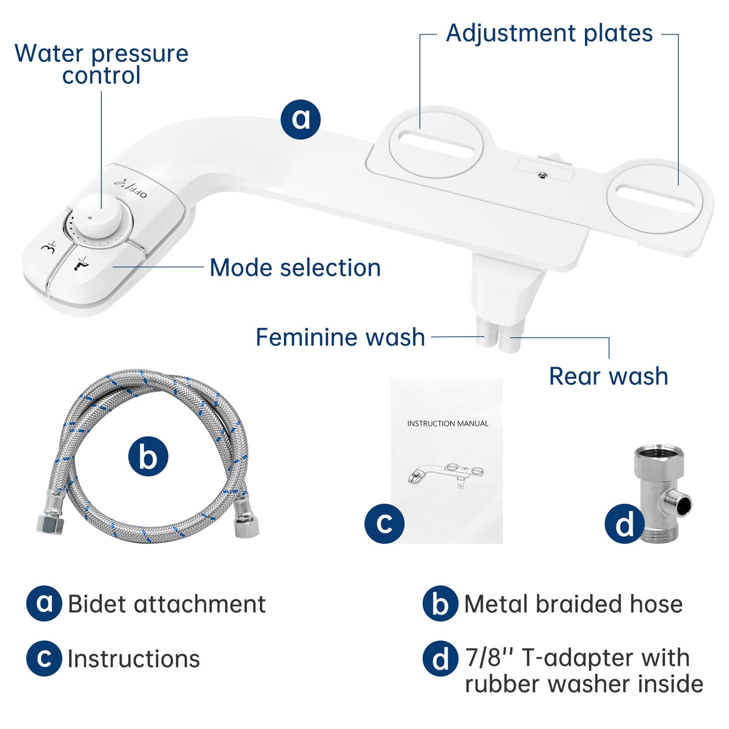 Bidet Attachment for Toilet Self Cleaning Dual Nozzles, Adjustable Water Pressure, Feminine & Rear Wash, Non-Electric Fresh Water Bidet Toilet Seat Attachment B020