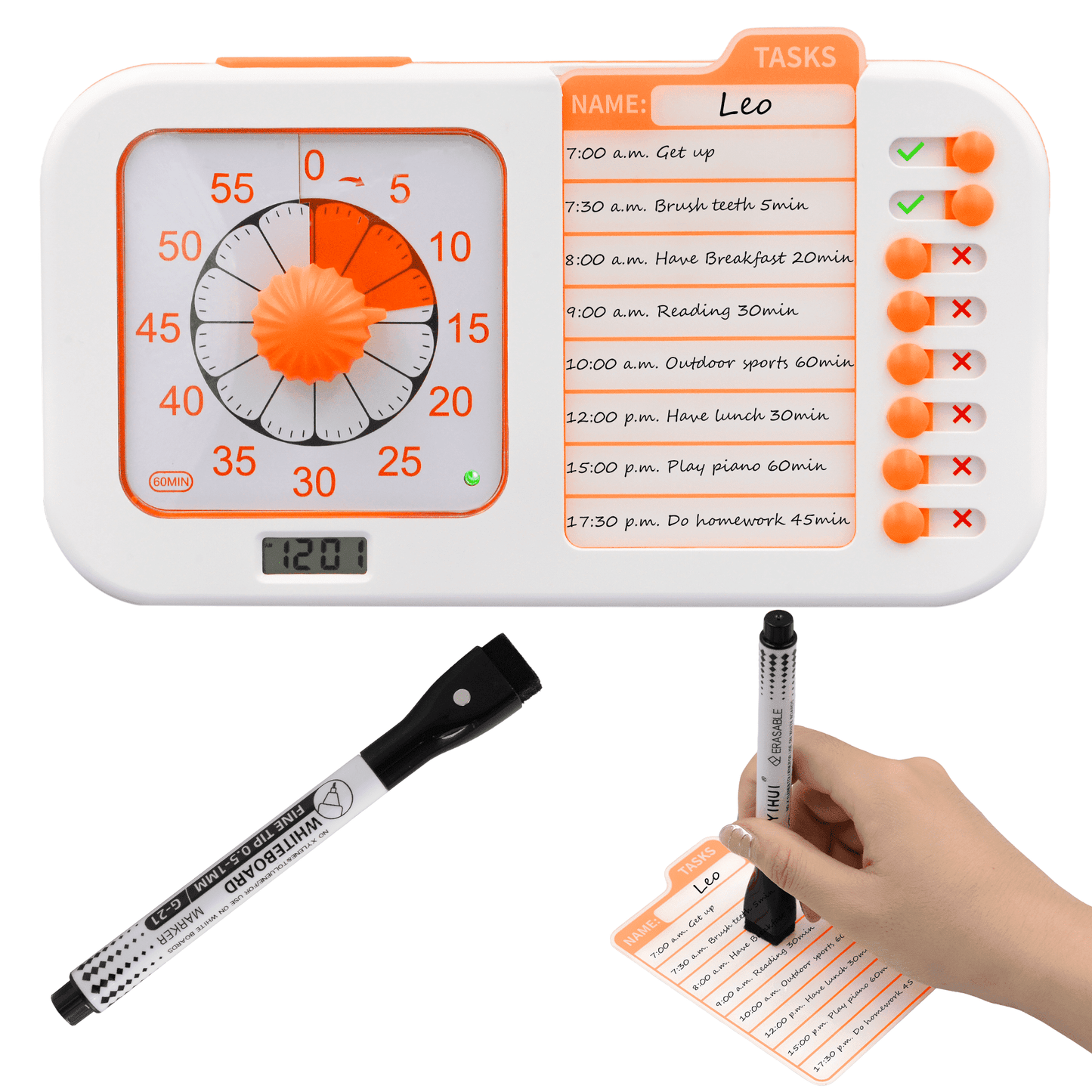 Chargeable Task Timer, to-do List with Visual Timer for Adults and Students, Daily Chore Board for Kids, 60-Minute Visual Timer for Classroom, Office and Home, Time Management Tool