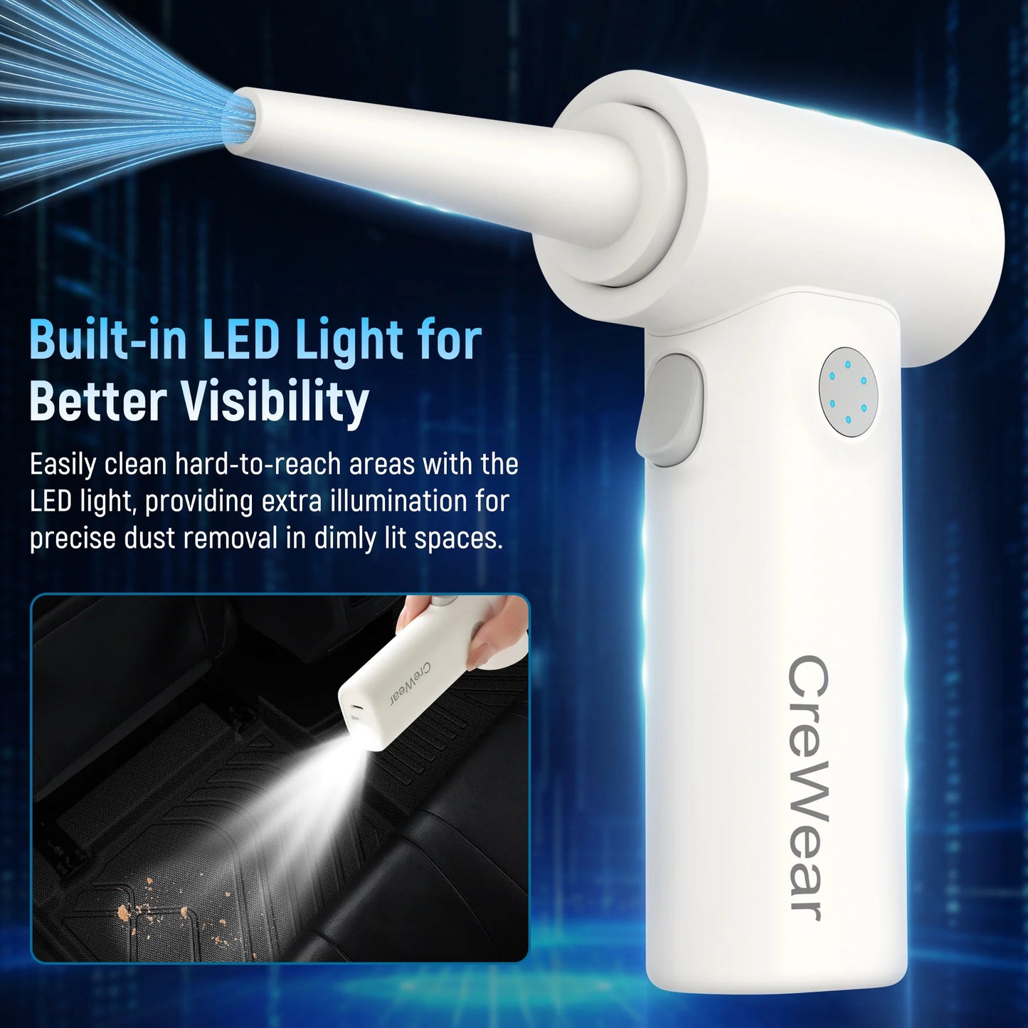 CreWear Compressed Air Duster 11000RPM Cordless Keyboard Air Cleaner for Electronics