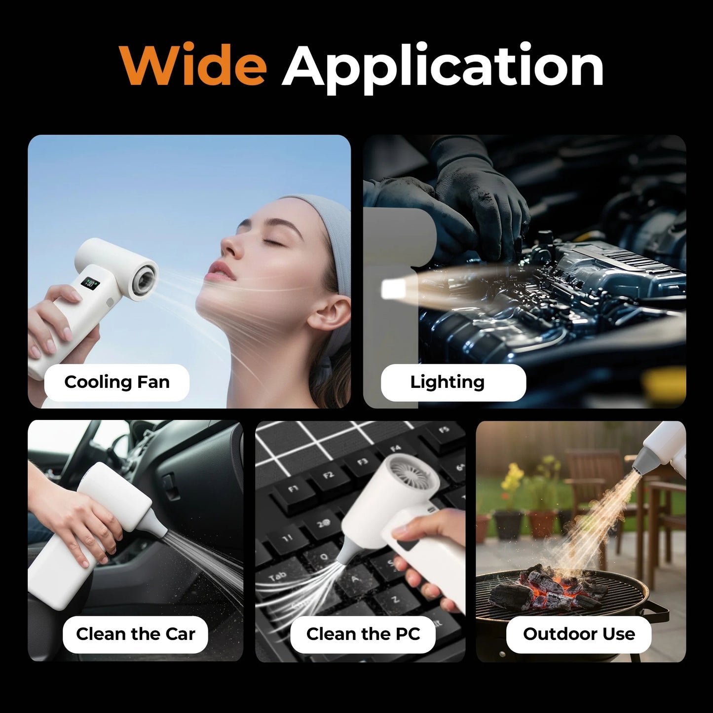 CreWear Electric Air Duster - 100,000 RPM Cordless Air Duster with 6 Adjustable Speeds, Rechargeable & Compact Dust Blower for Computer, Keyboard, Car, Outdoor & Home Use