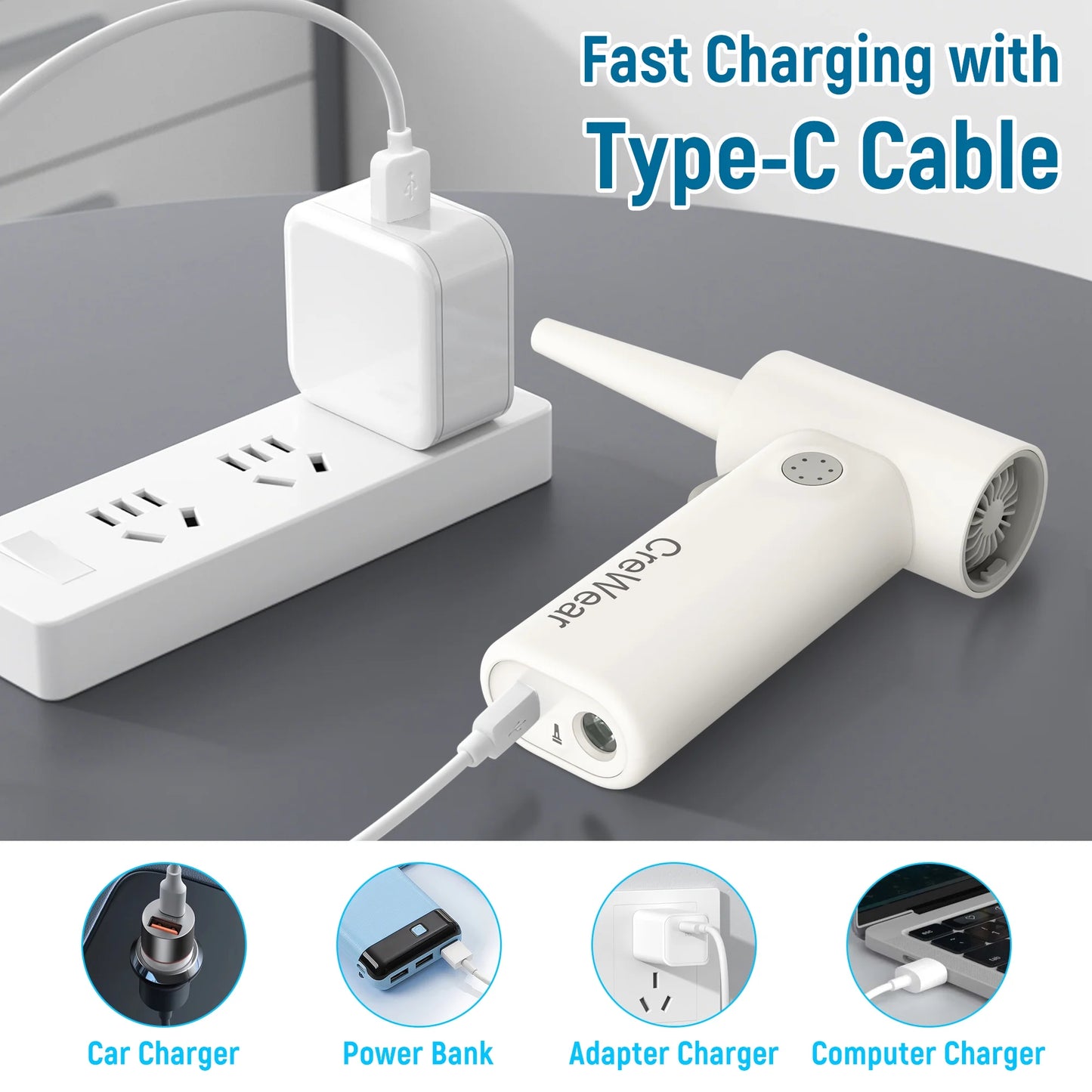 CreWear Compressed Air Duster 11000RPM Cordless Keyboard Air Cleaner for Electronics