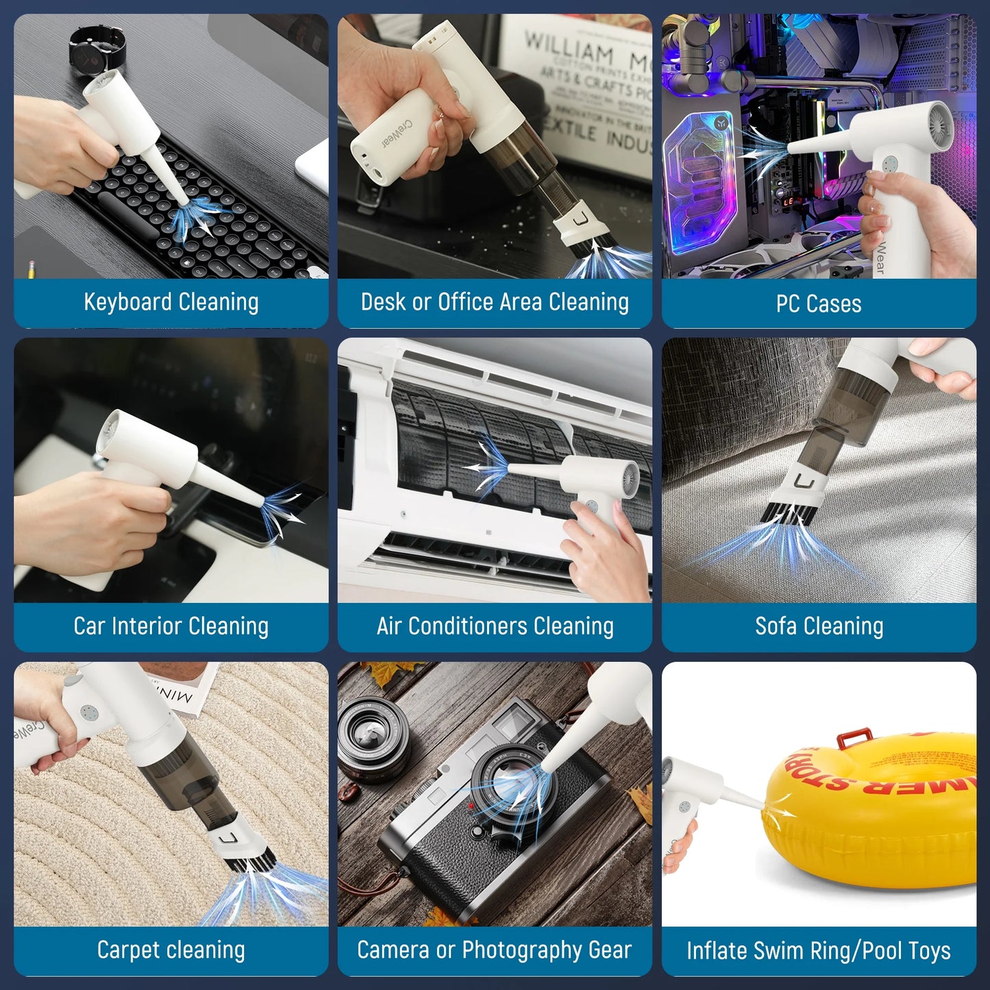 CreWear Compressed Air Duster 11000RPM Cordless Keyboard Air Cleaner for Electronics