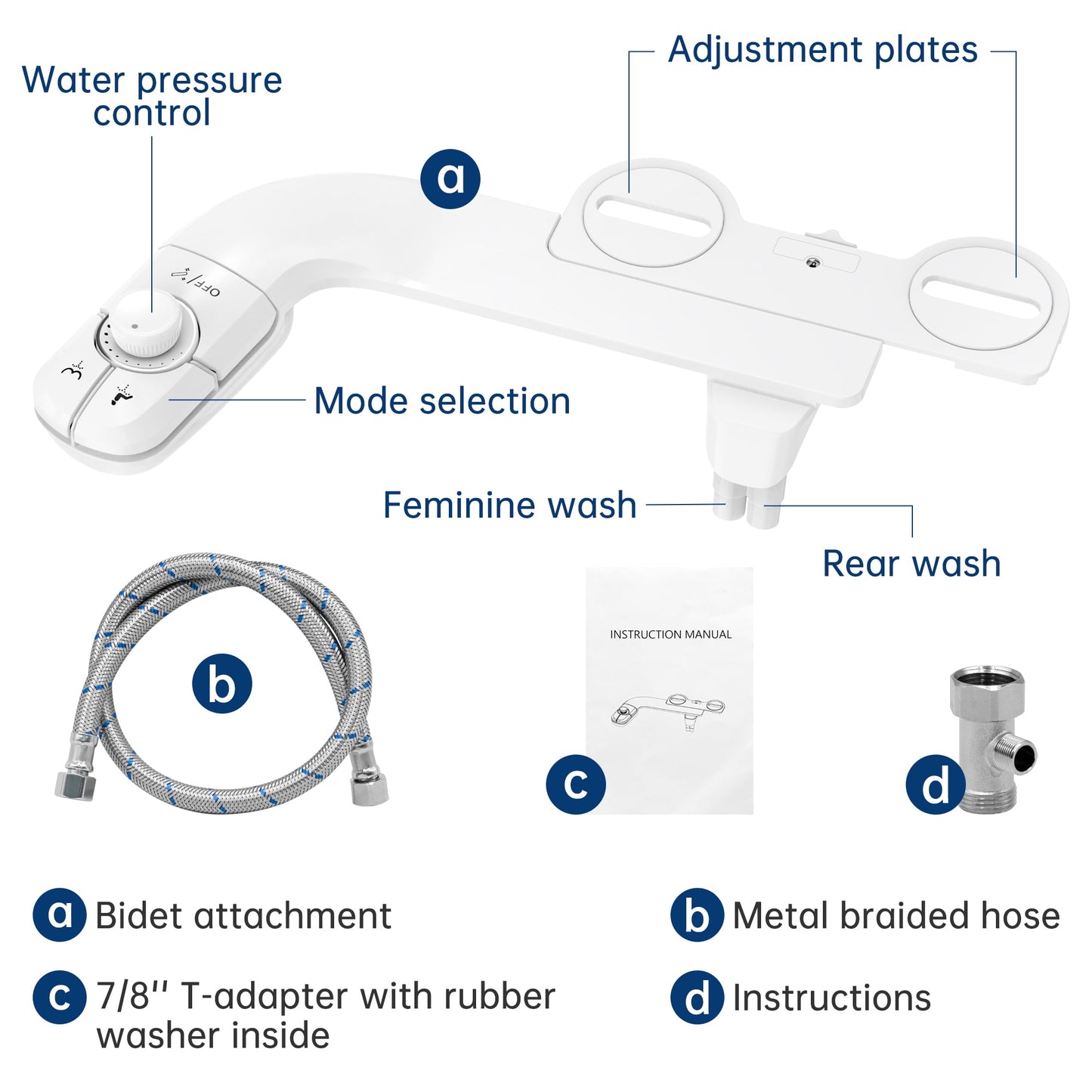 Bidet Attachment for Toilet, Self Cleaning Dual Nozzles, Adjustable Water Pressure, Feminine & Rear Wash, Non-Electric Fresh Water Bidet Toilet Seat Attachment B017