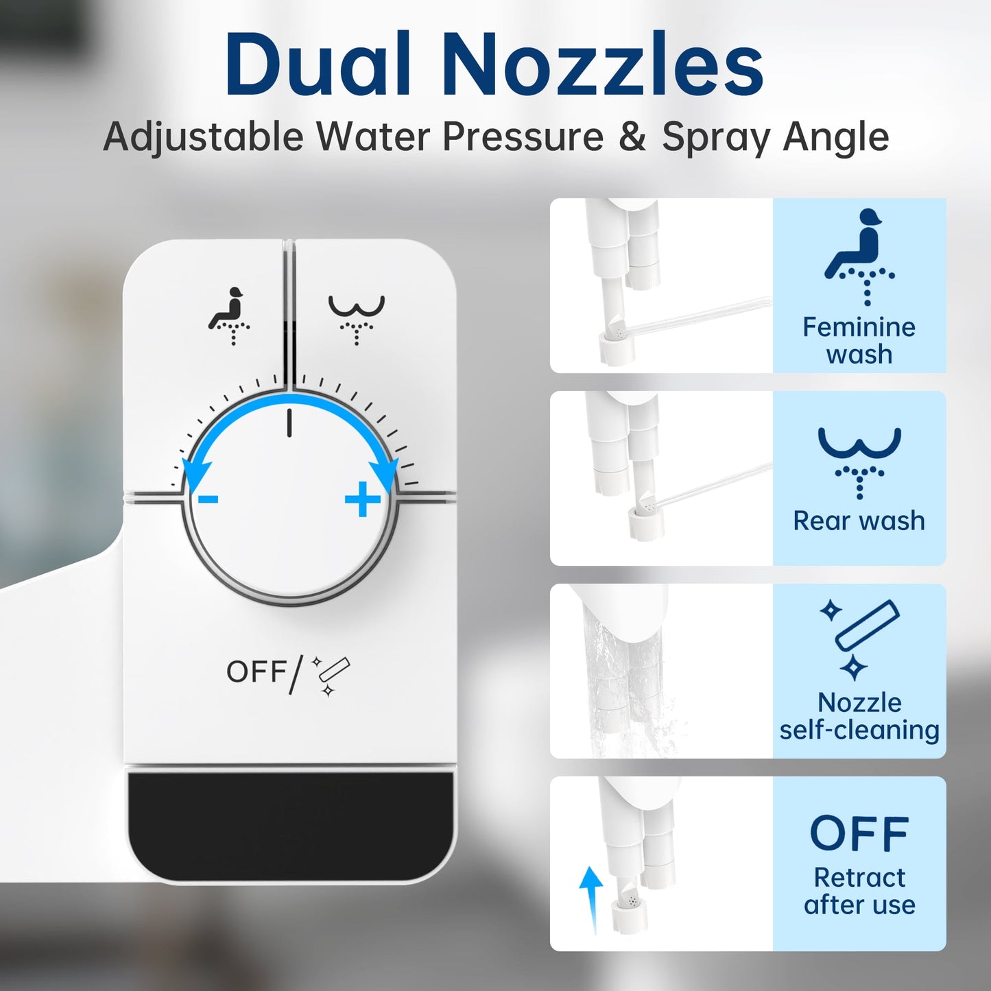 Bidet Attachment for Toilet Self Cleaning Dual Nozzles, Adjustable Water Pressure, Feminine & Rear Wash, Non-Electric Fresh Water Bidet Toilet Seat Attachment B021