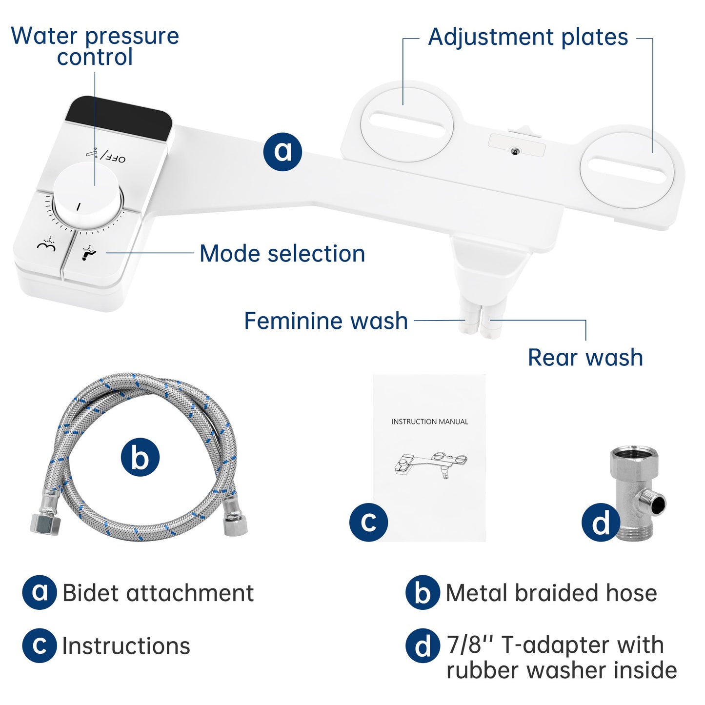 Bidet Attachment for Toilet Self Cleaning Dual Nozzles, Adjustable Water Pressure, Feminine & Rear Wash, Non-Electric Fresh Water Bidet Toilet Seat Attachment B021