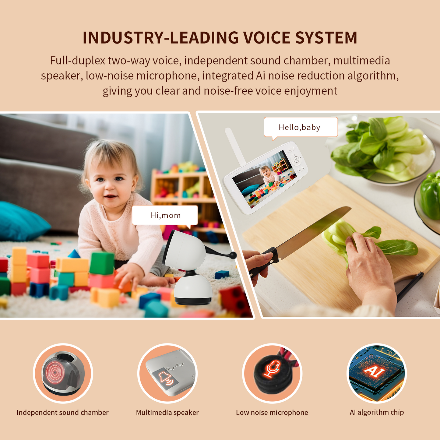 CreWear Wireless Indoor Camera with 5'' Portable Monitor, 1080P HD No-Glow Night Vision, Two-Way Audio, Smart Motion Alerts, Long Battery Life, Secure Cloud Storage Support